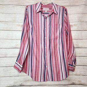 Laurie Felt Pink Striped Silky Button Down Shirt Long Sleeve Size XS